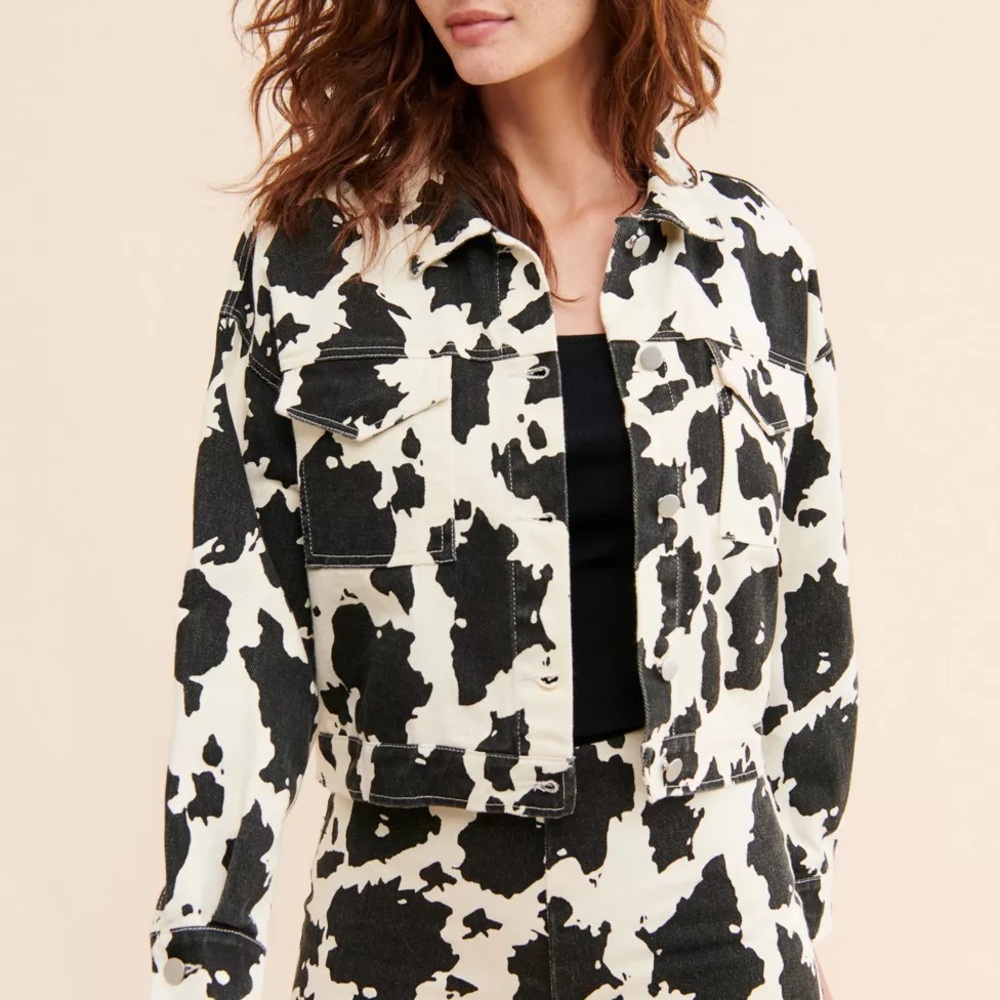 Women's Denim Cow Print Jacket